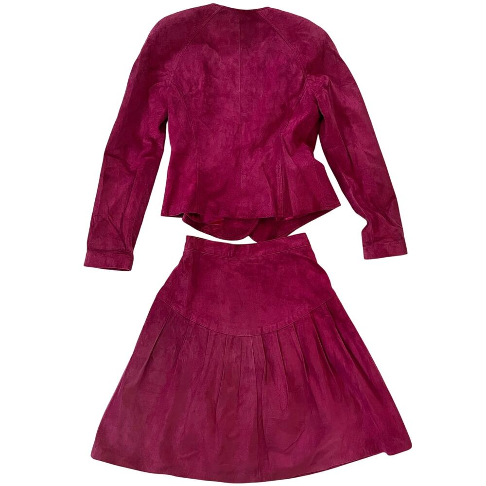 Vintage 90’s Danier Pink Suede Leather Lined Skirt Blazer Set Cowgirl Size 8 - Picture 3 of 15